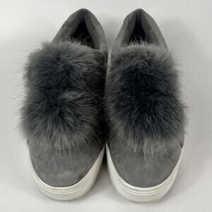 Sam Edelman Womens Size 8M Sneakers Leya Gray Shoes Fashion Pom Pom Slip On